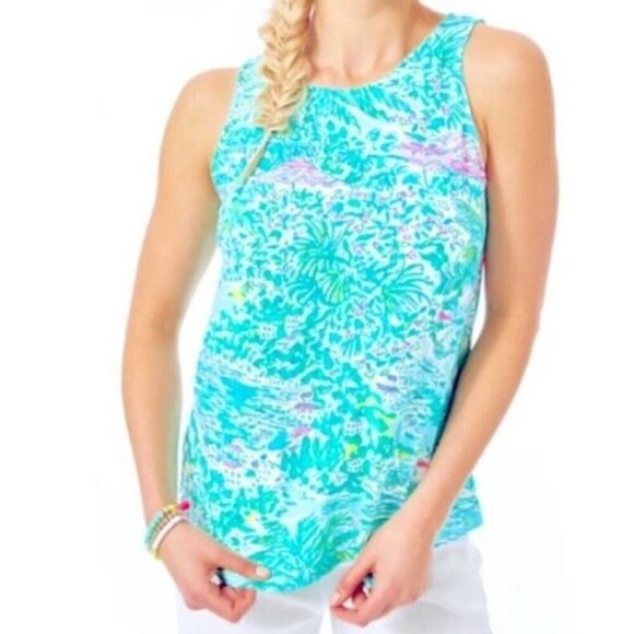 Lilly Pulitzer Tops - Lilly Pulitzer Kristen Tank Top Gustavia Green Sunshine City Toile Small